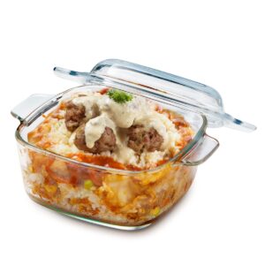 NUTRIUPS 1L Glass Casserole Dish for Oven with Lid Square Casserole Dish with Lid, Mini Glass Casserole Cookware Small Casserole Dish