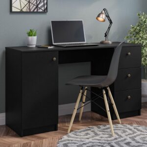 Madesa Executive Computer Writing Desk 53 Inch with 3 Drawers and 1 Door, Metalic Handles Wooden Home Office PC Study Table with Storage - Black