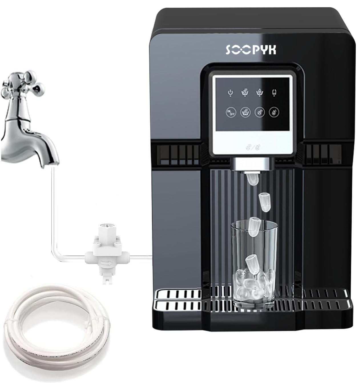 SOOPYK Countertop Bottleless Ice Maker Machine Water Dispenser with Water line Bullet Ice Cubes 18 lbs in 24 hrs for Home Office (without HOT WATER OR FILTER)