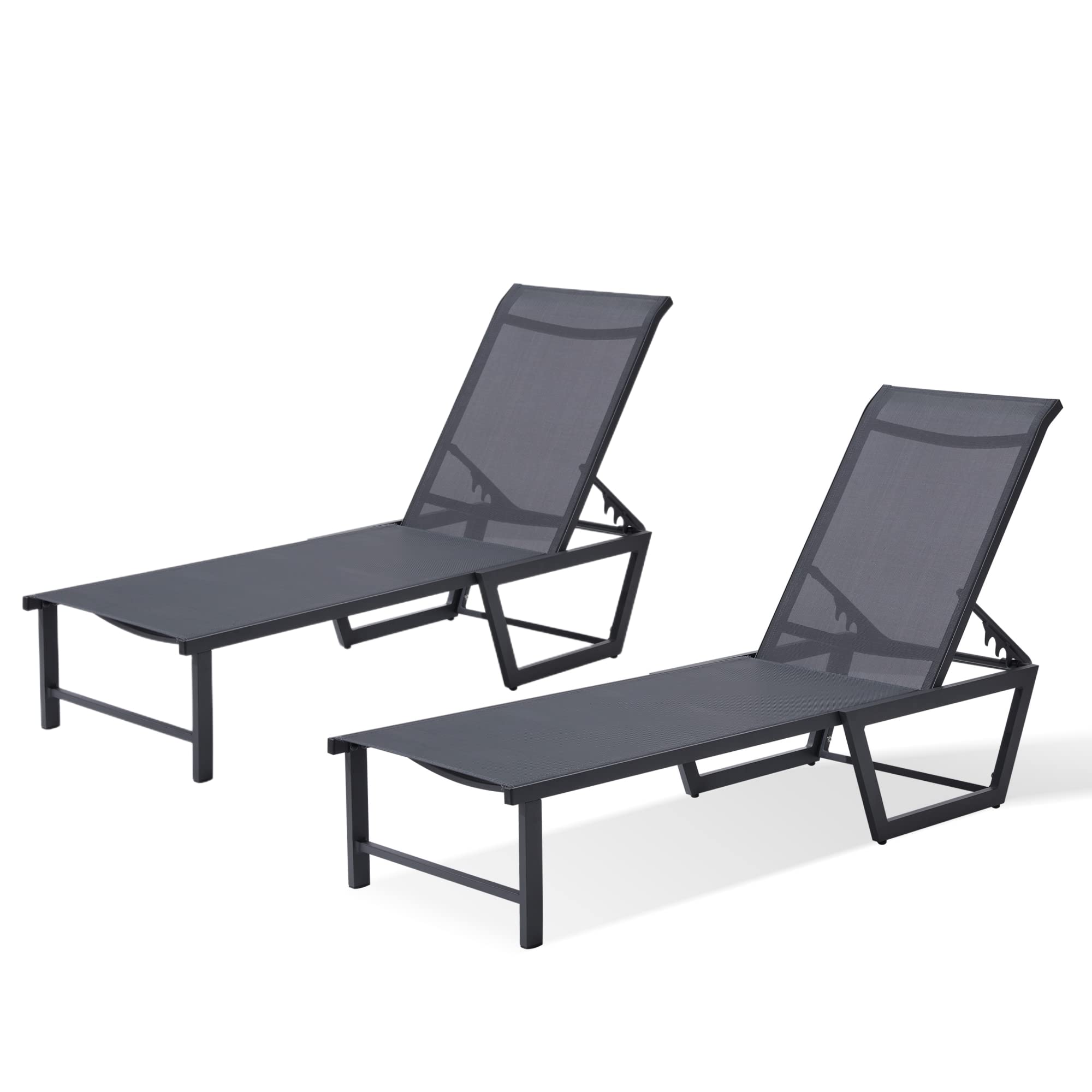 Mutaomay Lounge Chairs Set of 2, Aluminum Pool Furniture Outdoor Patio Chaise Lounge 5 Position Adjustable Lounge Chair Outside All Weather for Patio, Beach, Poolside, 300 LBS Weight Capacity