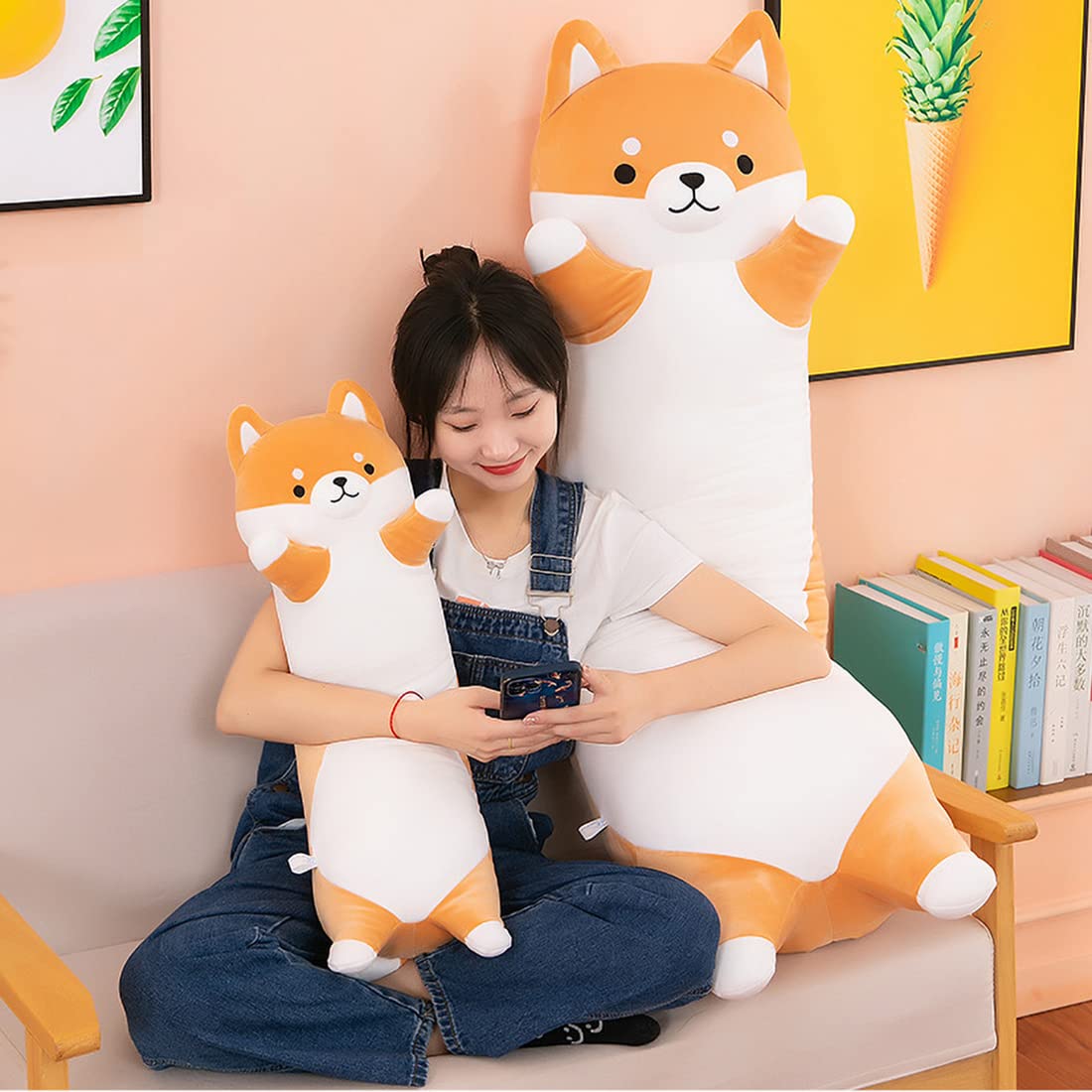 SNOWOLF Stuffed Animal Shiba Inu Plush Toy Soft Long Akita Body Pillow Anime Corgi Kawaii Plush Dog Soft Pillow, Plush Toy Doll Gifts for Boys Girls, 90cm/35.4Inch