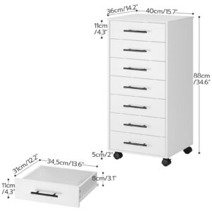 HOOBRO 7-Drawer Chest, File Cabinet, Wooden File Cabinet, Office Cabinet with Drawers, Storage Cabinet, for Home Office, Study, Easy Assembly, White WT07WJ01