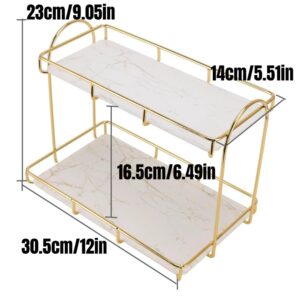 Hilitand 2 Tier Cosmetic Organizer Large Capacity Bathroom Countertop Rack Waterproof Gold Metal Storage Shelf Rack for Bathroom Kitchen Bedroom