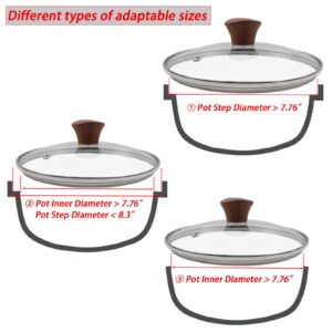 LC LICTOP 8" Tempered Glass Lid 304 Stainless Steel Rim Cookware Cover Replacement for 8-Inch Pan Pot (Heat Resistant Bakelite Knob)