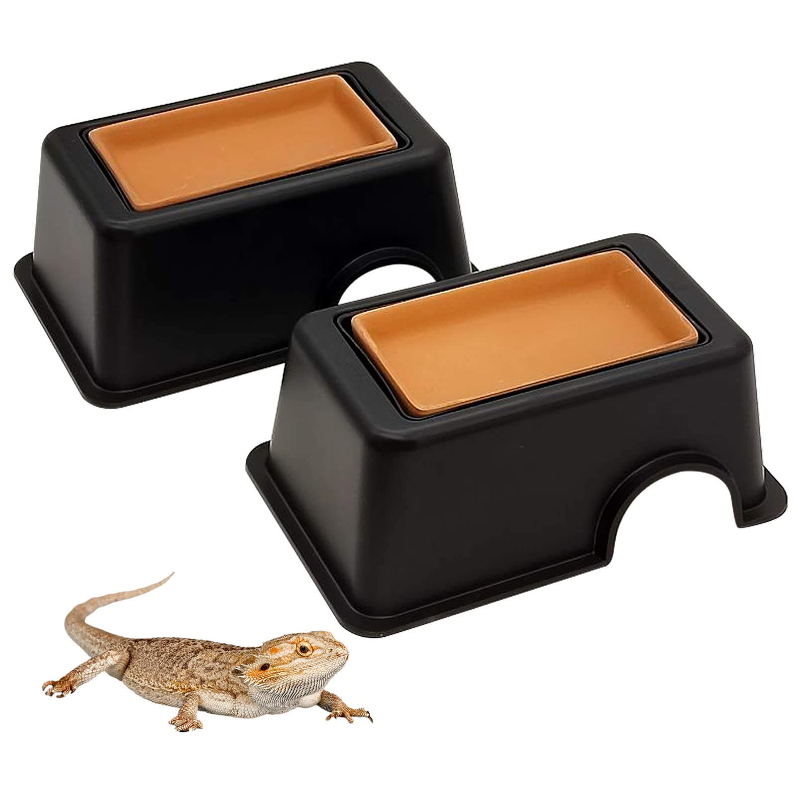 Tfwadmx 2Pcs Reptile Hide Box, Gecko Hideout and Cave with Water Supply for Lizards Snakes Leopard Gecko Spiders Frog