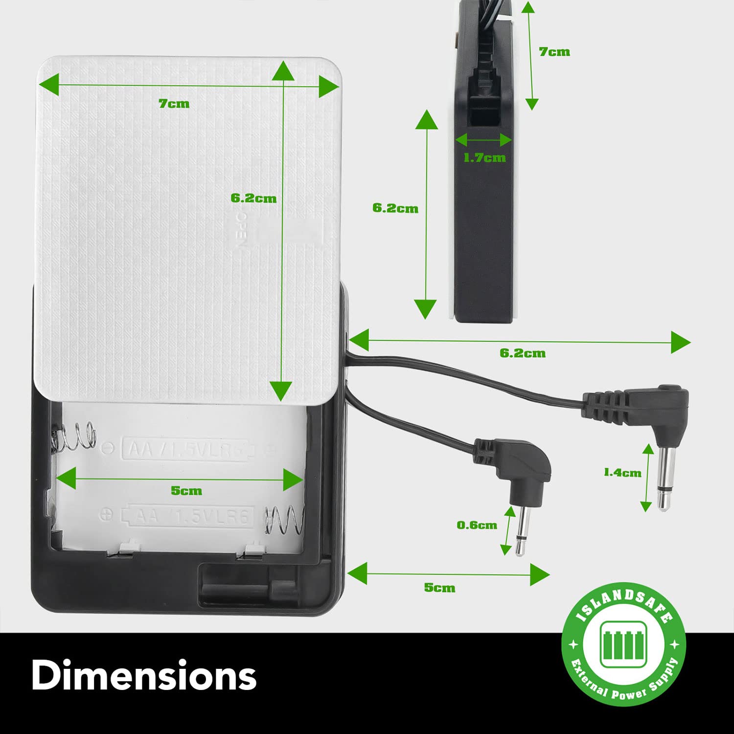 ISLANDSAFE Safe Accessories External Emergency Battery Pack Box, Double Head for Safe Box, Home, Office, White