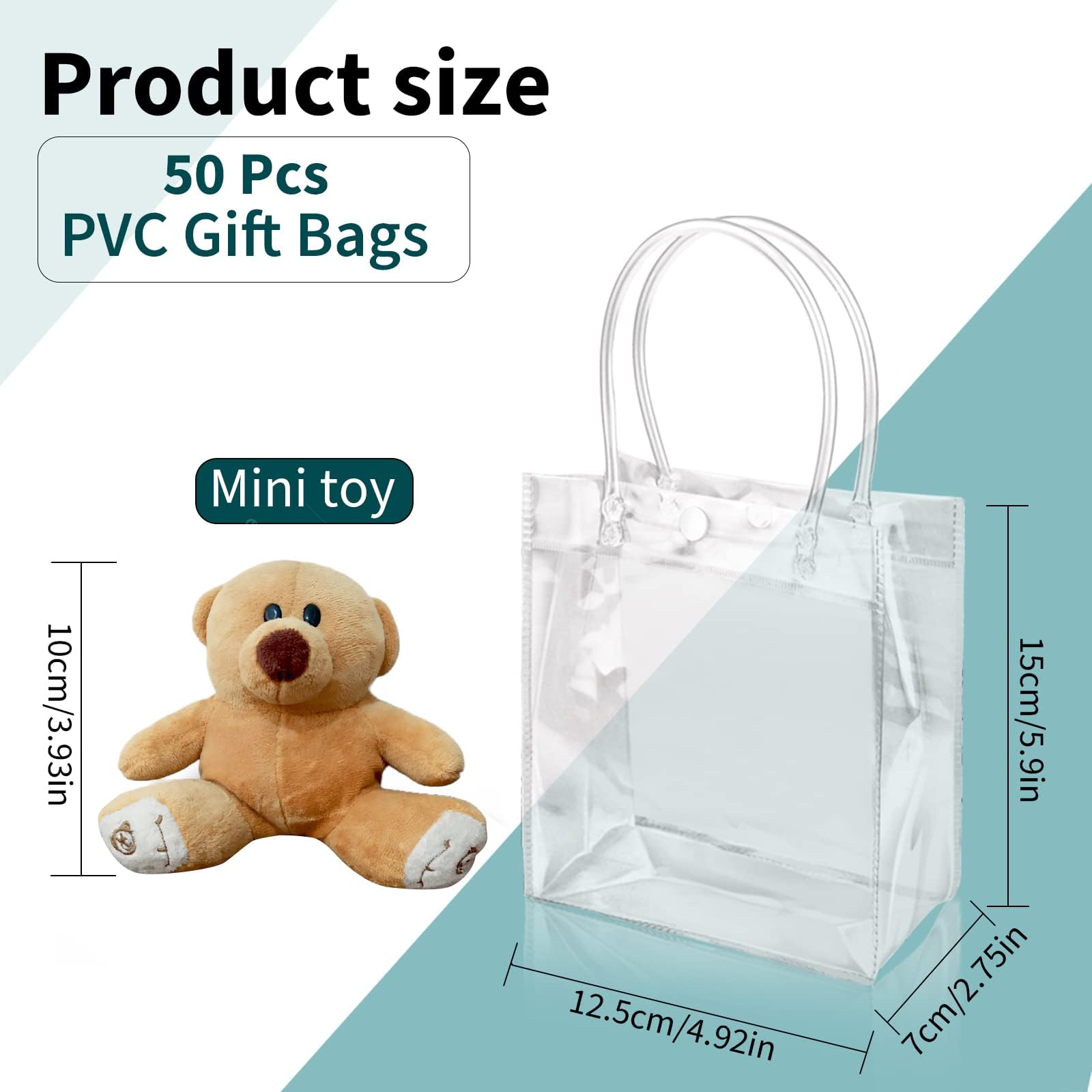 CZWESTC 50 Pcs Clear PVC Gift Bags with Handles, Small Transparent Gift Wrap Bags, Clear Tote Bag, Reusable Shopping Bags with Handle for Merchandise, Retail, Small Business (5.9" x4.92" x 2.75")