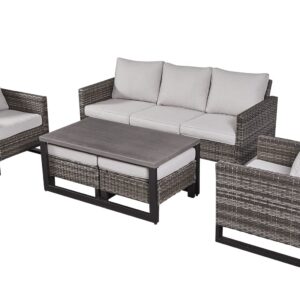 HUMMUH 6 Piece Patio Furniture All Weather Wicker Outdoor Sectional Sofa,High Back Patio Chairs,Coffee Table and Ottomans Set for Porch,Garden,Backyard