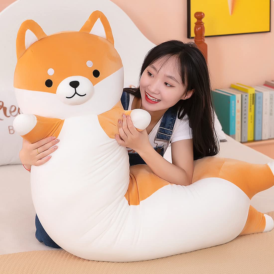 SNOWOLF Stuffed Animal Shiba Inu Plush Toy Soft Long Akita Body Pillow Anime Corgi Kawaii Plush Dog Soft Pillow, Plush Toy Doll Gifts for Boys Girls, 90cm/35.4Inch