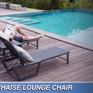 Mutaomay Lounge Chairs Set of 2, Aluminum Pool Furniture Outdoor Patio Chaise Lounge 5 Position Adjustable Lounge Chair Outside All Weather for Patio, Beach, Poolside, 300 LBS Weight Capacity