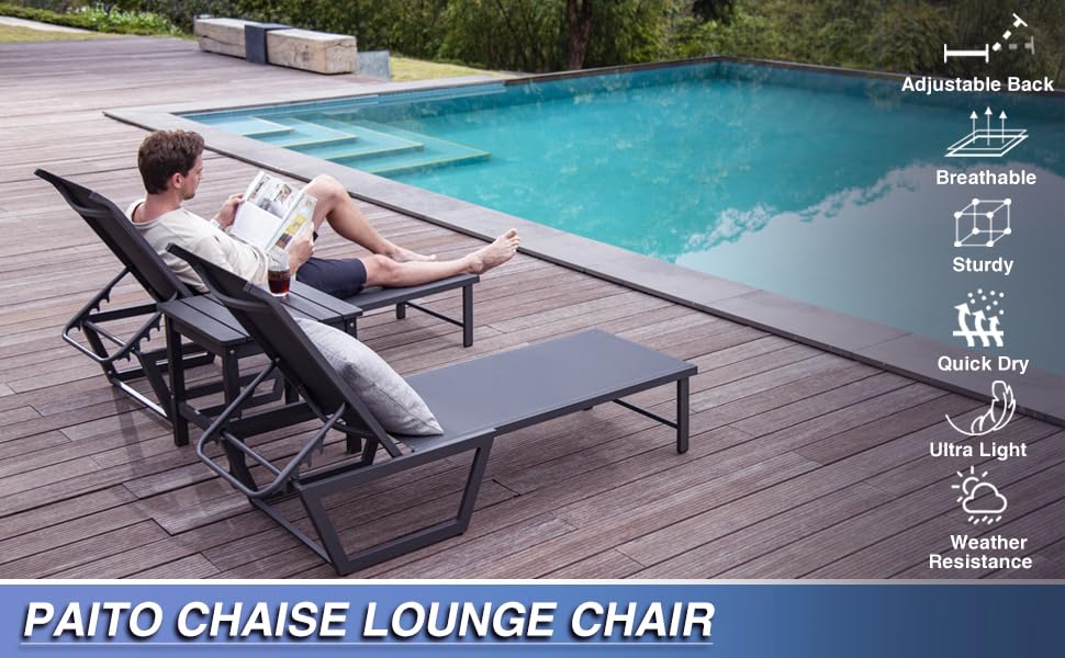 Mutaomay Lounge Chairs Set of 2, Aluminum Pool Furniture Outdoor Patio Chaise Lounge 5 Position Adjustable Lounge Chair Outside All Weather for Patio, Beach, Poolside, 300 LBS Weight Capacity