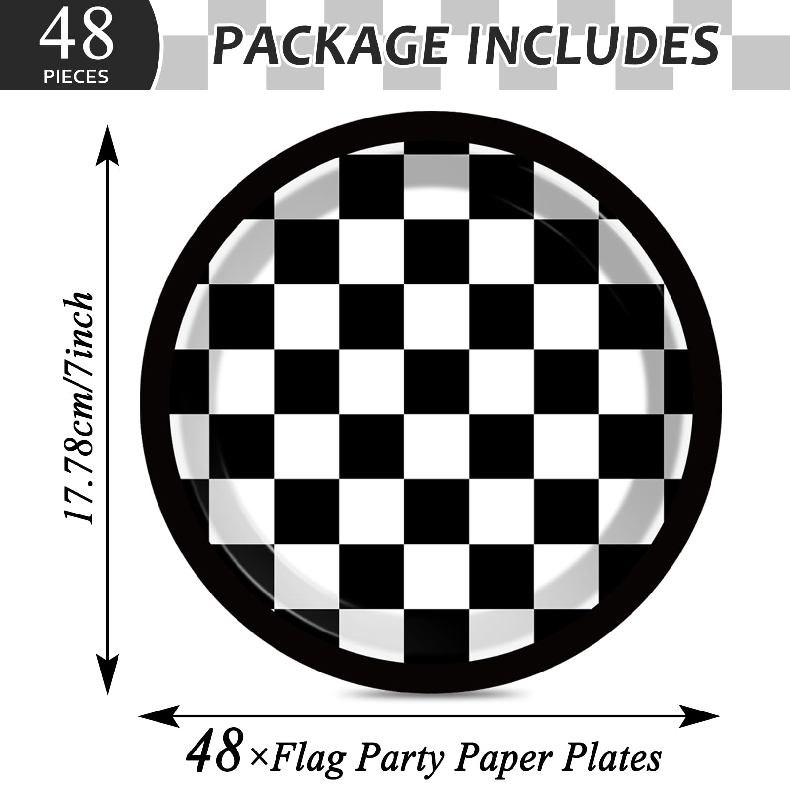 48 Pieces Black and White Checkered Flag Party Paper Plates for Race Car Party Supplies 7" Racing Car Theme Disposable Dessert Plates for Boys Men Birthday Baby Shower Race Fans Party Decorations