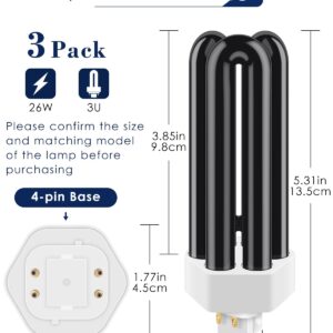 PACETAP 3 Pack 43050 26W 3U Replacement Bulbs Compatible with DynaTrap DT1750 DT1775, 3/4 Acre and 1 Acre Replacement Bulb, Indoor Outdoor U Shape Replacement Bulbs Light