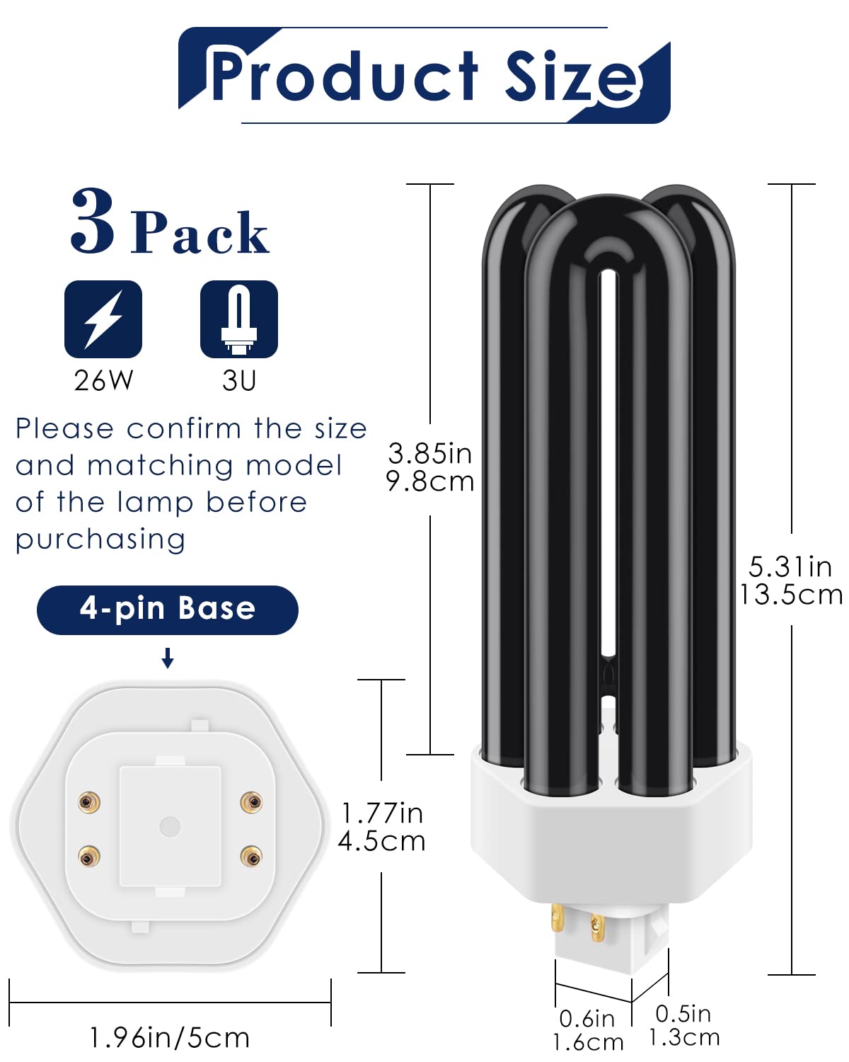 PACETAP 3 Pack 43050 26W 3U Replacement Bulbs Compatible with DynaTrap DT1750 DT1775, 3/4 Acre and 1 Acre Replacement Bulb, Indoor Outdoor U Shape Replacement Bulbs Light