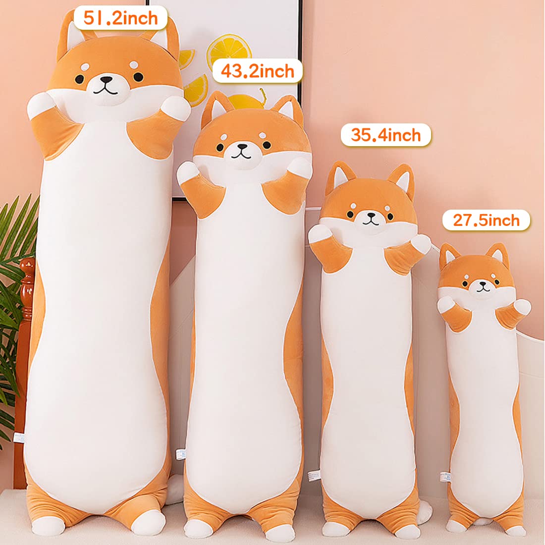 SNOWOLF Stuffed Animal Shiba Inu Plush Toy Soft Long Akita Body Pillow Anime Corgi Kawaii Plush Dog Soft Pillow, Plush Toy Doll Gifts for Boys Girls, 90cm/35.4Inch