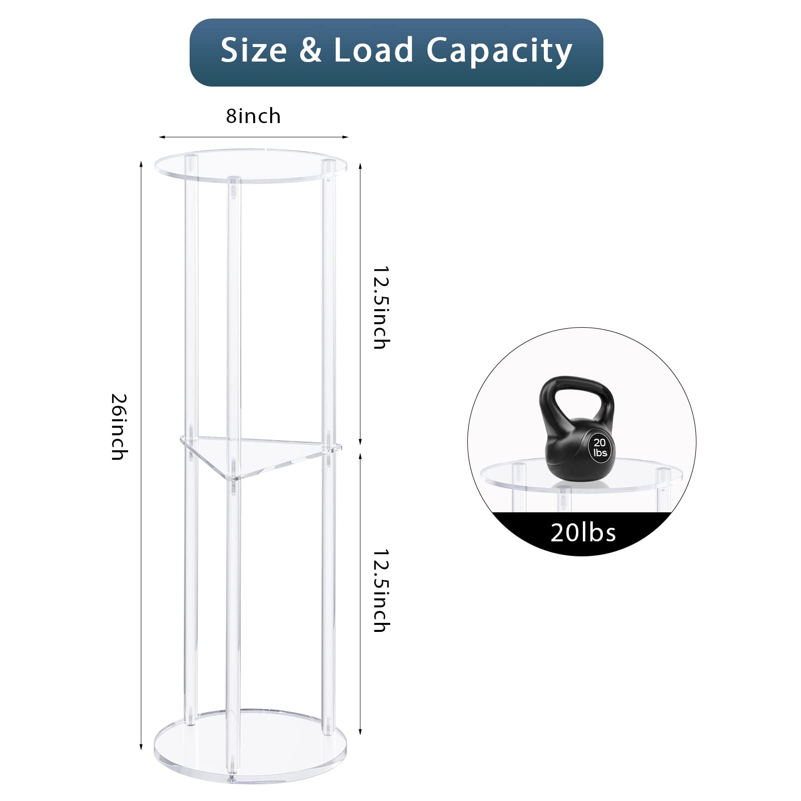 HMYHUM Acrylic Drink Table for Small Spaces, Martini Table for Living Room, Small Drink Side Table, 3 Tiers, Round, Modern, 8" L x 8" W x 26" H, Clear