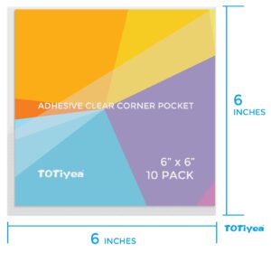 TOTiyea 10 Pack Adhesive Clear Corner Pockets 6 x 6 Inch Sticky Pocket, Self Adhesive Planner Pockets, Adds Extra Storage Space to Notebooks, Folders, Planner Accessories