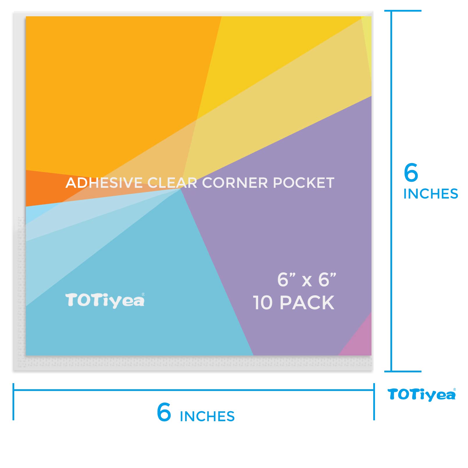 TOTiyea 10 Pack Adhesive Clear Corner Pockets 6 x 6 Inch Sticky Pocket, Self Adhesive Planner Pockets, Adds Extra Storage Space to Notebooks, Folders, Planner Accessories