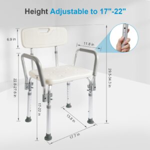 SIEPUNK Shower Chair for Inside Shower, 4 in 1 Shower Bath Chair for Elderly and Disabled, 300 Lbs Heavy Duty Shower Chair for Bathtub Accessories Bench Seat with Arms and Back