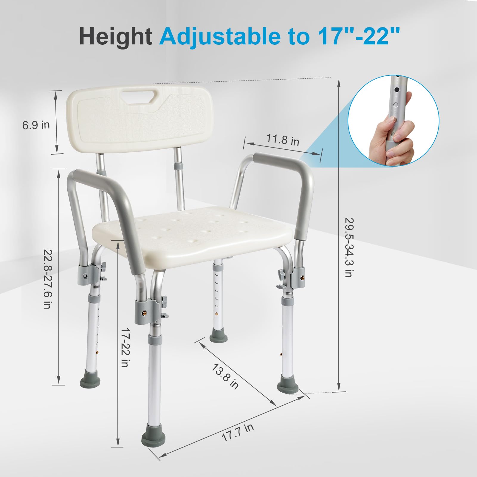 SIEPUNK Shower Chair for Inside Shower, 4 in 1 Shower Bath Chair for Elderly and Disabled, 300 Lbs Heavy Duty Shower Chair for Bathtub Accessories Bench Seat with Arms and Back