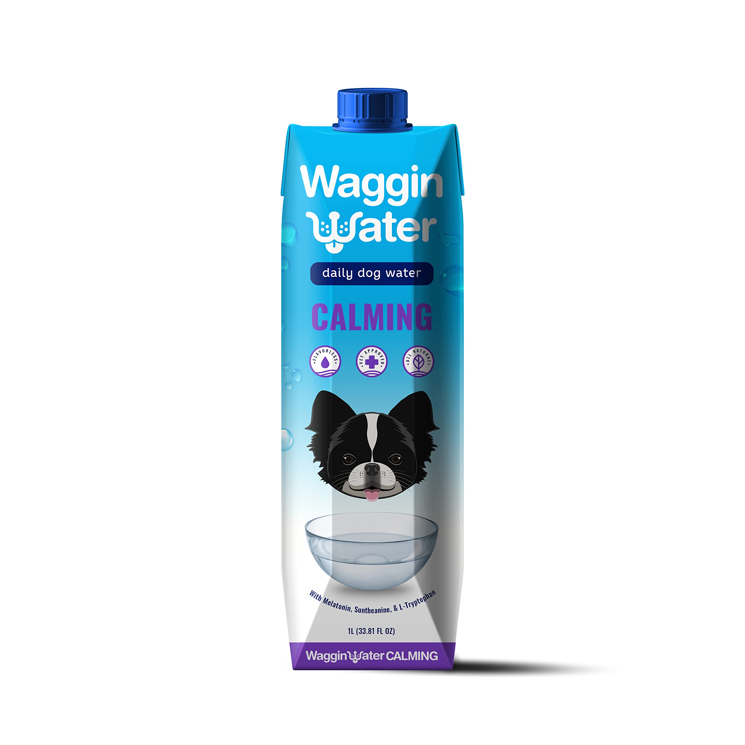 Waggin Water Calming Fortified Water Supplement for Dogs - Promotes Calming, Healing, and Relaxation with Melatonin - Flavorless, 6ct