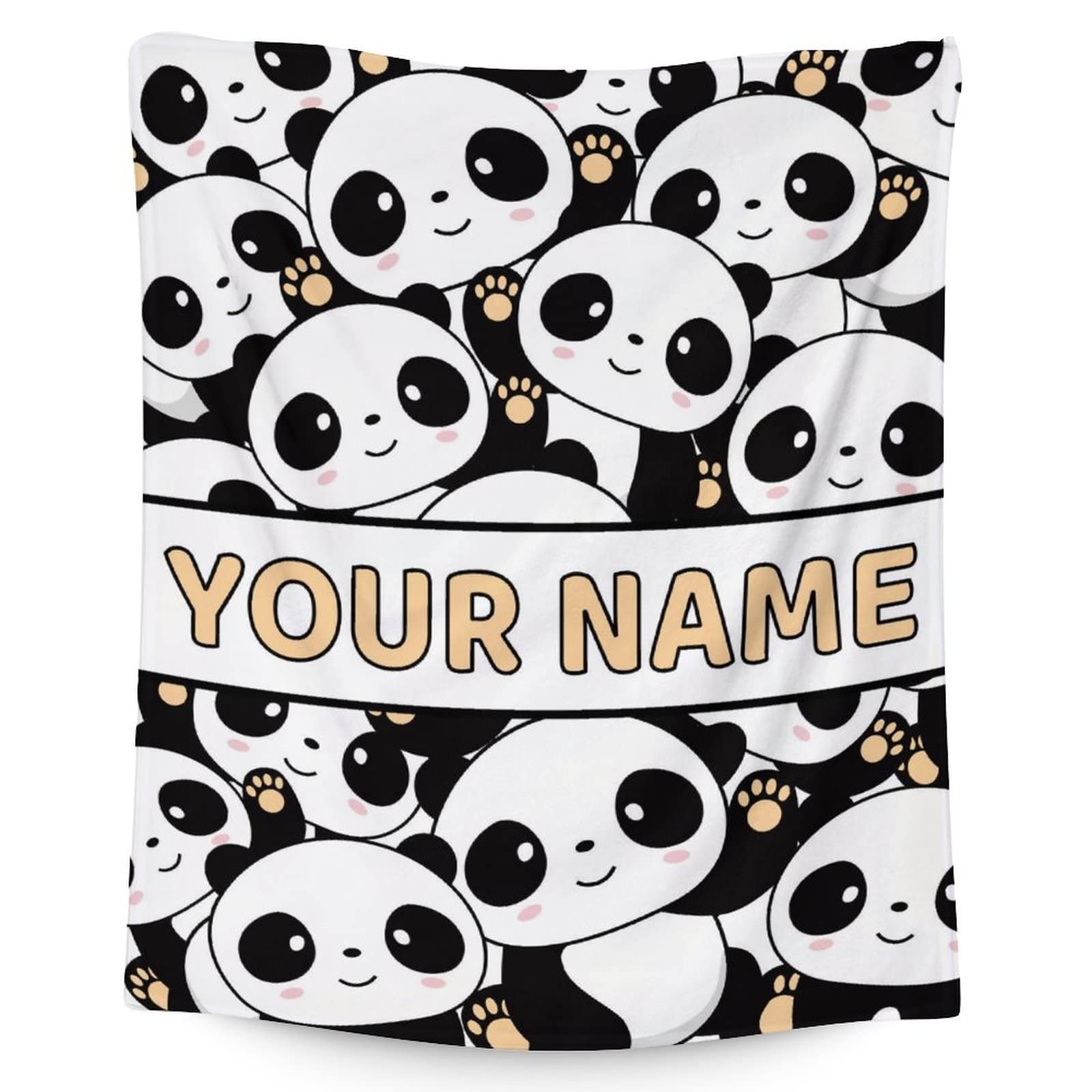 Custom with Name Kids Boys Girls Blanket - Soft, Lightweight & Warm - 60x50 Inches Panda Throw Blanket for Bed, Couch - White Panda Stuffed Blanket for Room Decor