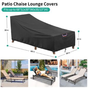 Outdoor Chaise Lounge Covers, Waterproof Patio Chaise Lounge Covers, Windproof Patio Furniture Cover with Air Vent for Poolside Beach, 2 Pack-68L x 30W x 30H inch