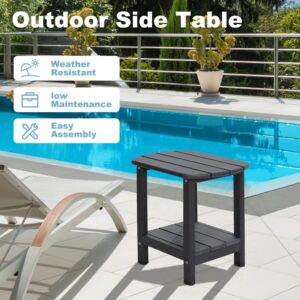 LOENIY Outdoor Side Table 2 -Tier Adirondack Table HDPE Patio Side Table Weather Resistant End Table Small Outdoor Table (Black)