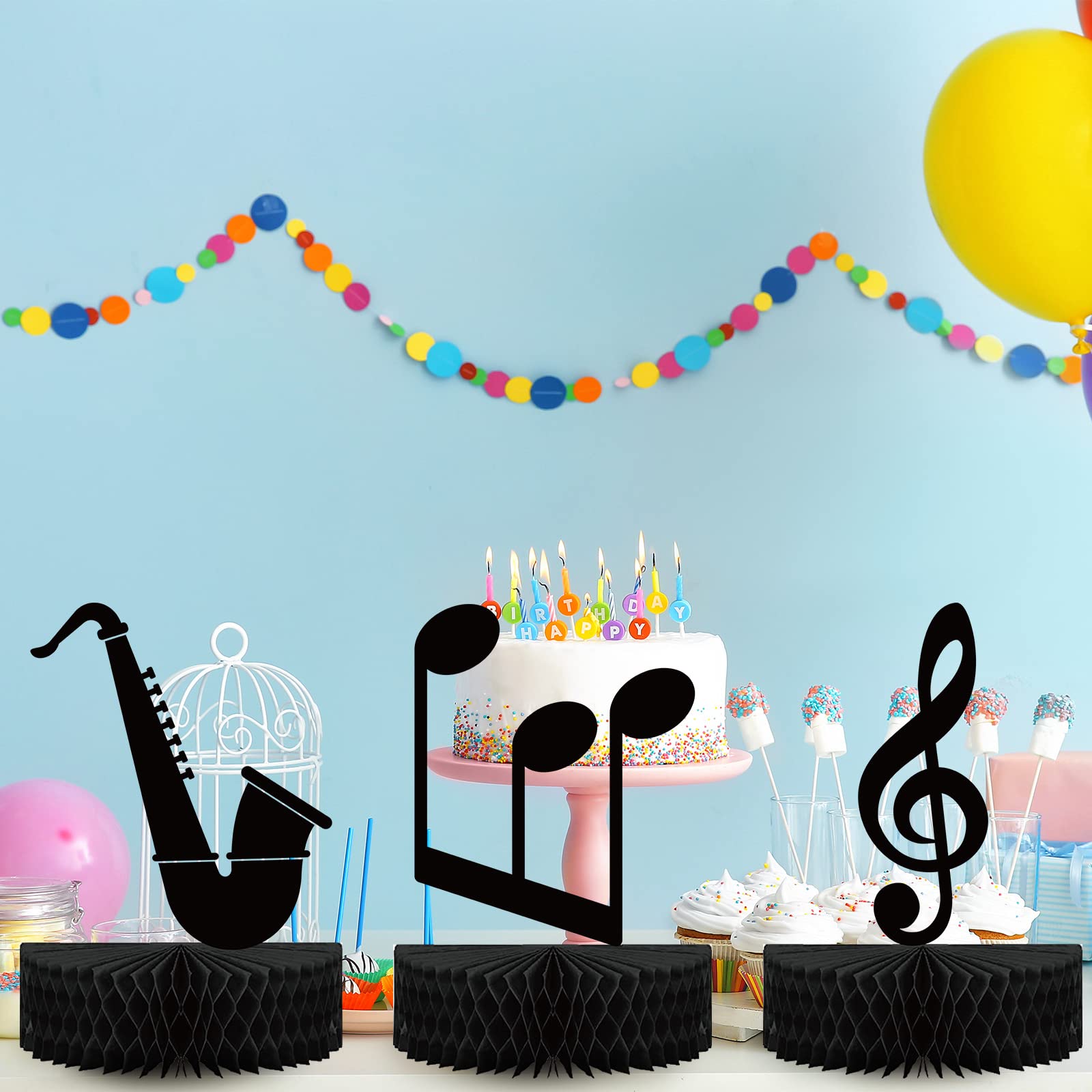 12 Pcs Music Notes Honeycomb Centerpieces Music Party Decoration Music Party Supplies Retro Table Decor Kids' Party Centerpieces Music Notes Silhouette Table Toppers for Baby Shower Theme Birthday