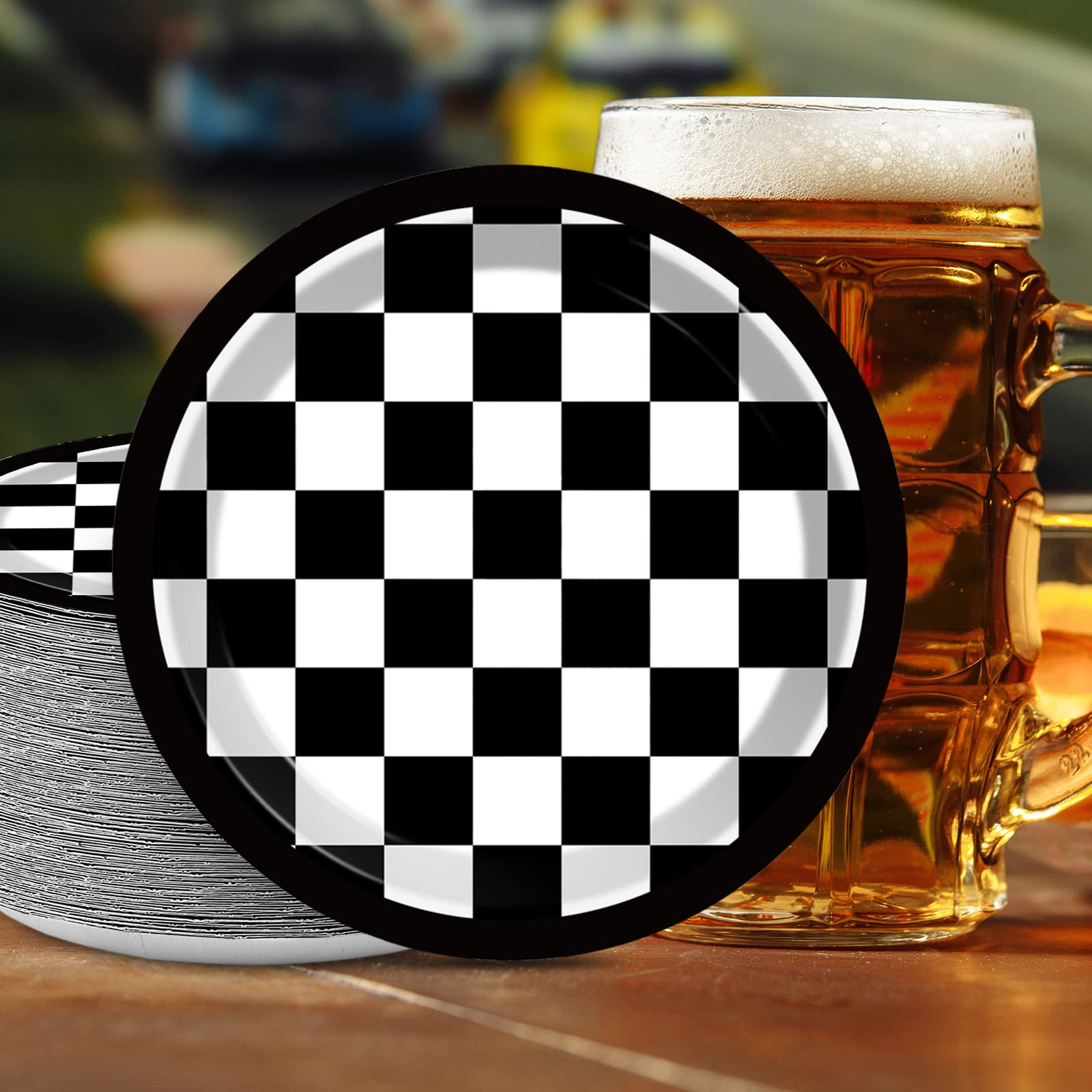 48 Pieces Black and White Checkered Flag Party Paper Plates for Race Car Party Supplies 7" Racing Car Theme Disposable Dessert Plates for Boys Men Birthday Baby Shower Race Fans Party Decorations