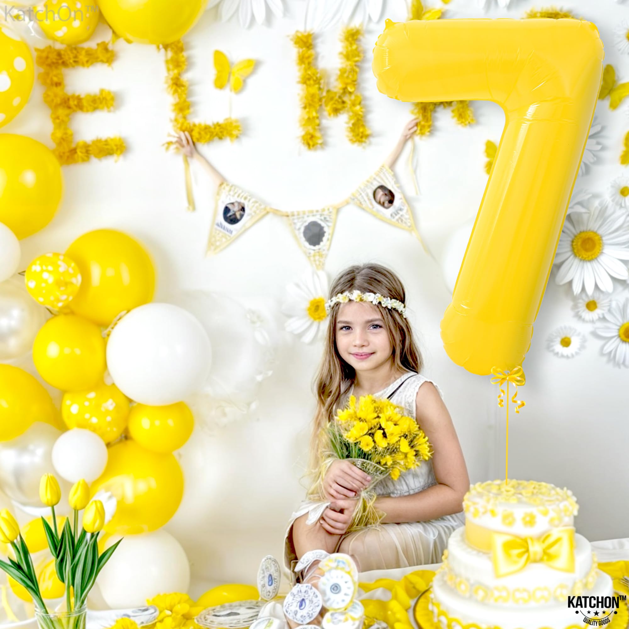 KatchOn, Giant Yellow Number 7 Balloon - 40 Inch | 7th Birthday Balloon for 7th Birthday Decorations | 7 Balloons for Birthday | Seven Balloon Number | 7 Year Old Balloon for 7 Year Decorations