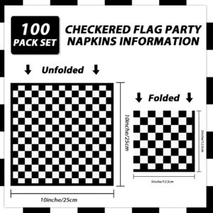 100 Pack Black and White Checkered Flag Party Napkins Disposable Race Car Birthday Party Supplies Racing Car Theme Party Paper Lunch Napkins for Baby Shower Kids Men Party Decorations Favors