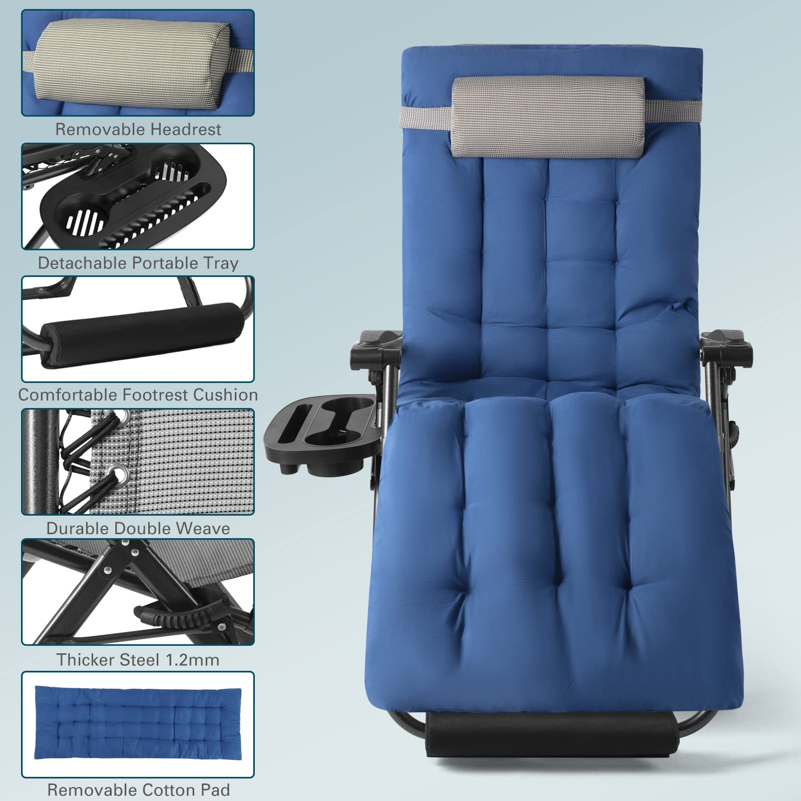 Artist hand Zero Gravity Chair, Oversize XL Outdoor Anti Gravity Chairs, Lawn Chaise, Patio Lounge Folding Adjustable Recliner with Detachable Soft Cushion, Adjustable Headrest, Foot Pad & Cup Holder