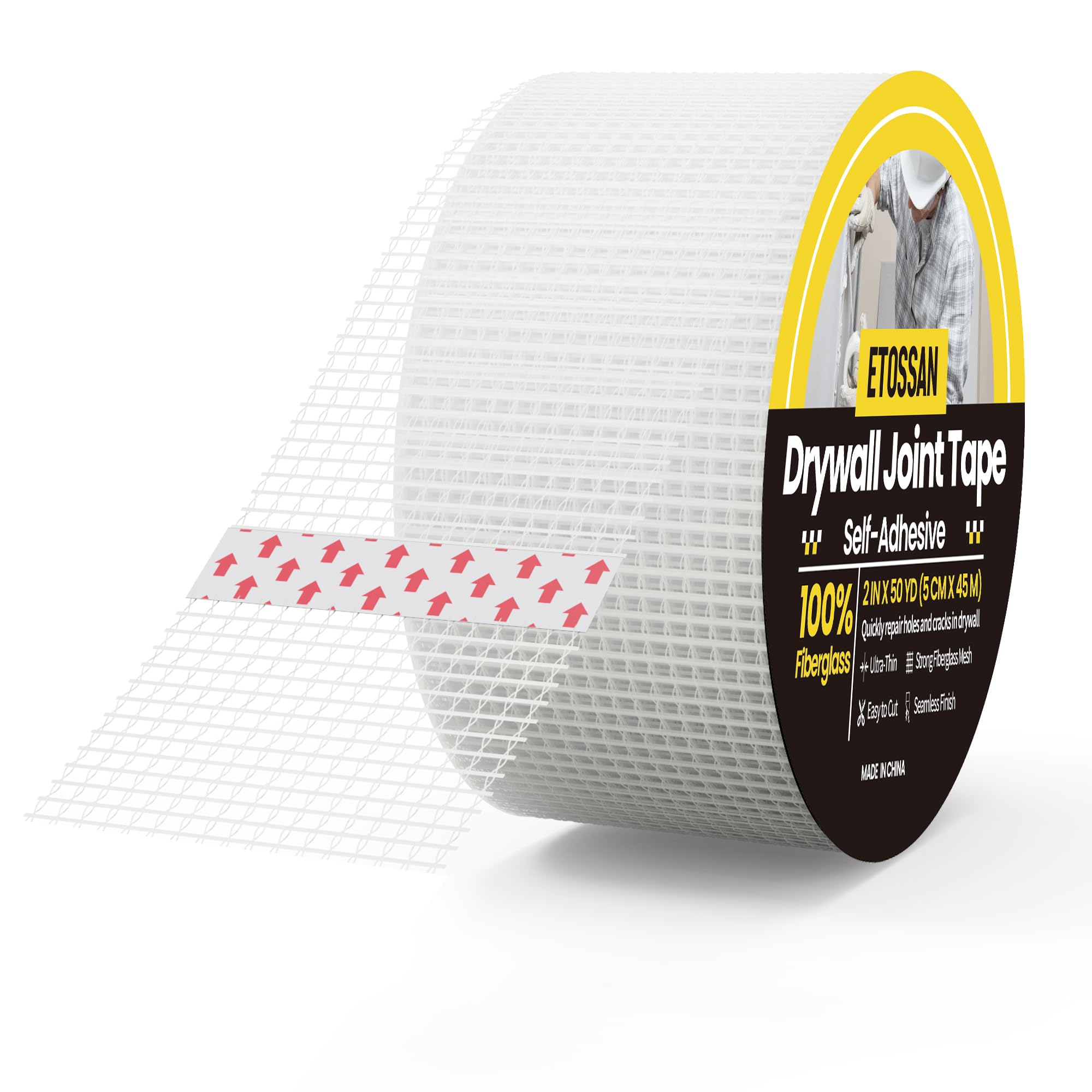 Etossan Drywall Joint Tape,2 inch x 150 FT,Self-Adhesive Drywall Mesh Tape for Drywall Finishing and Crack Repair,White