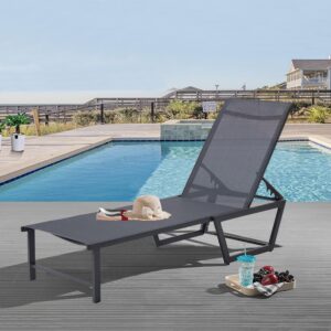 Mutaomay Lounge Chairs Set of 2, Aluminum Pool Furniture Outdoor Patio Chaise Lounge 5 Position Adjustable Lounge Chair Outside All Weather for Patio, Beach, Poolside, 300 LBS Weight Capacity