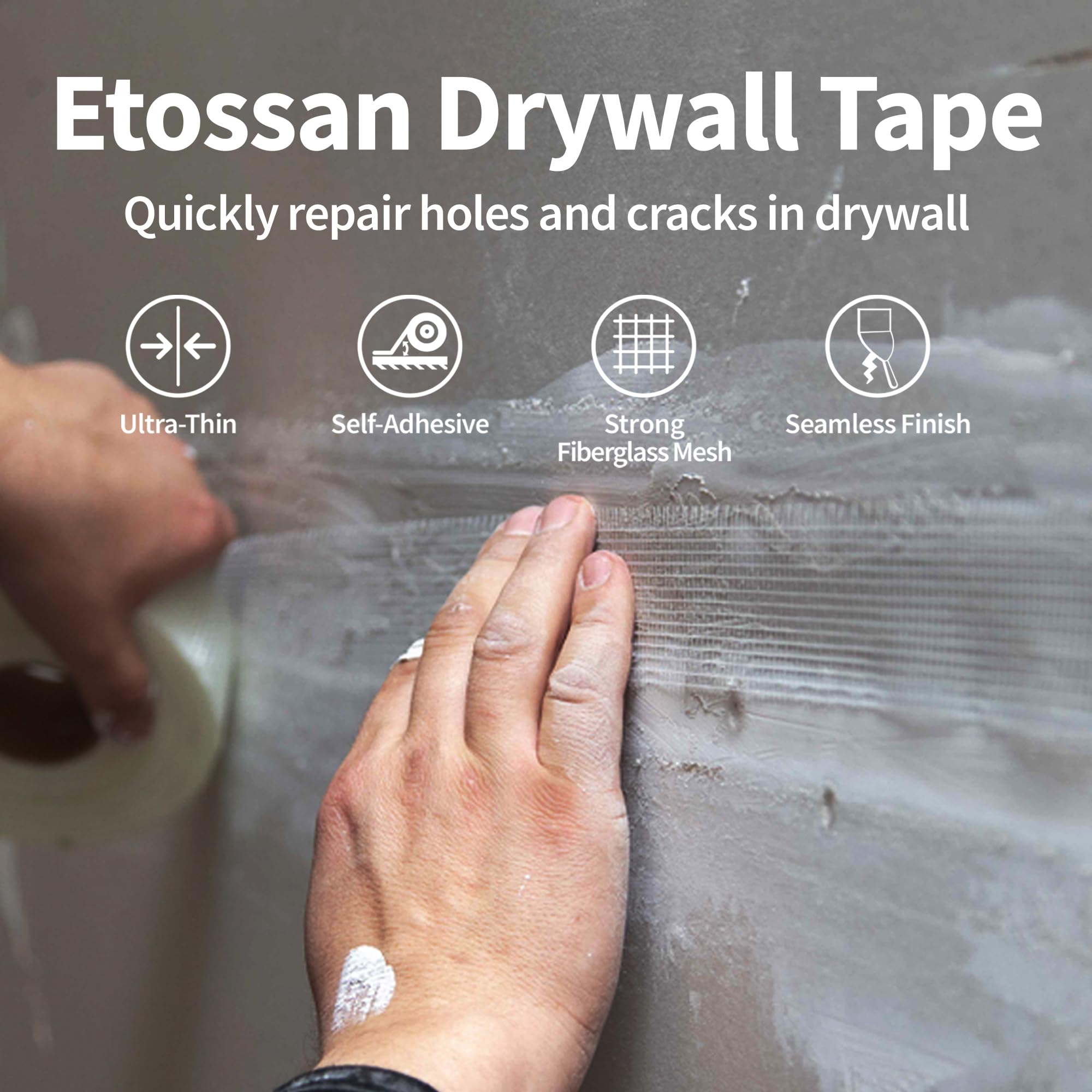 Etossan Drywall Joint Tape,2 inch x 150 FT,Self-Adhesive Drywall Mesh Tape for Drywall Finishing and Crack Repair,White