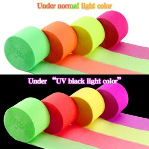 36 Rolls Glow in The Dark Streamers Party Streamer Crepe Paper Neon UV Reactive Fluorescent Neon Streamer Black Light Party Supplies and Decorations for Birthday Fiesta Glow Halloween Party