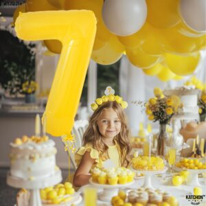 KatchOn, Giant Yellow Number 7 Balloon - 40 Inch | 7th Birthday Balloon for 7th Birthday Decorations | 7 Balloons for Birthday | Seven Balloon Number | 7 Year Old Balloon for 7 Year Decorations