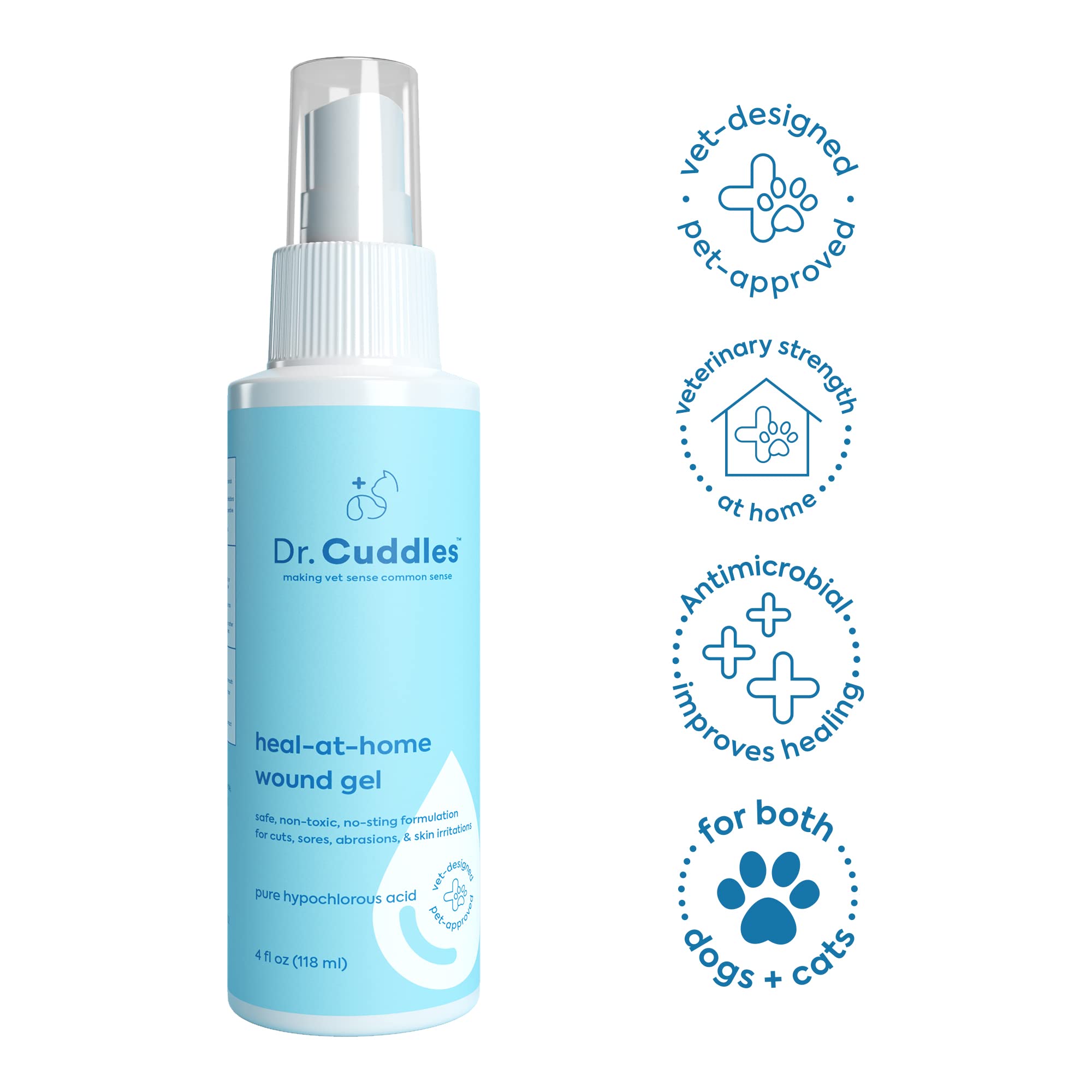 Dr. Cuddles Heal-at-Home Wound Spray for Dogs, Cats, & Pets - Antimicrobial, Anti-Fungal Spray - Non-Toxic, No Sting Formula - Pure Hypochlorous Acid – 4oz