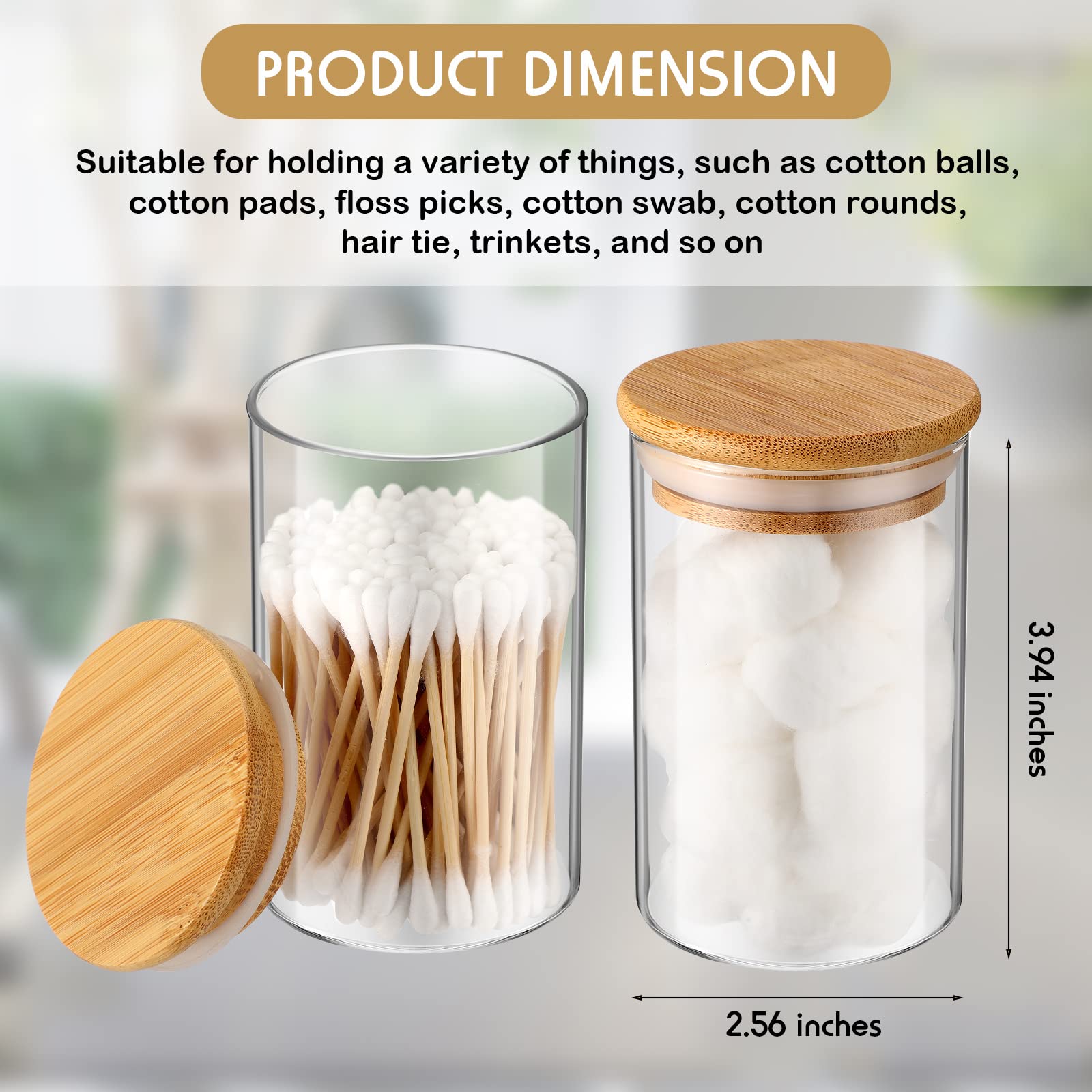 Irenare 6 Pack Glass Apothecary Jars with Lids Bamboo Bathroom Accessories Cotton Balls Pads Swabs Holder Jar Bathroom Canisters for Vanity Accessories Storage