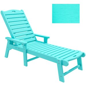 yitahome outdoor chaise lounge chair with adjustable backrest, heavy duty resin patio lounger with wide armrest and 350lbs capacity for outside poolside beach backyard, waterproof, blue