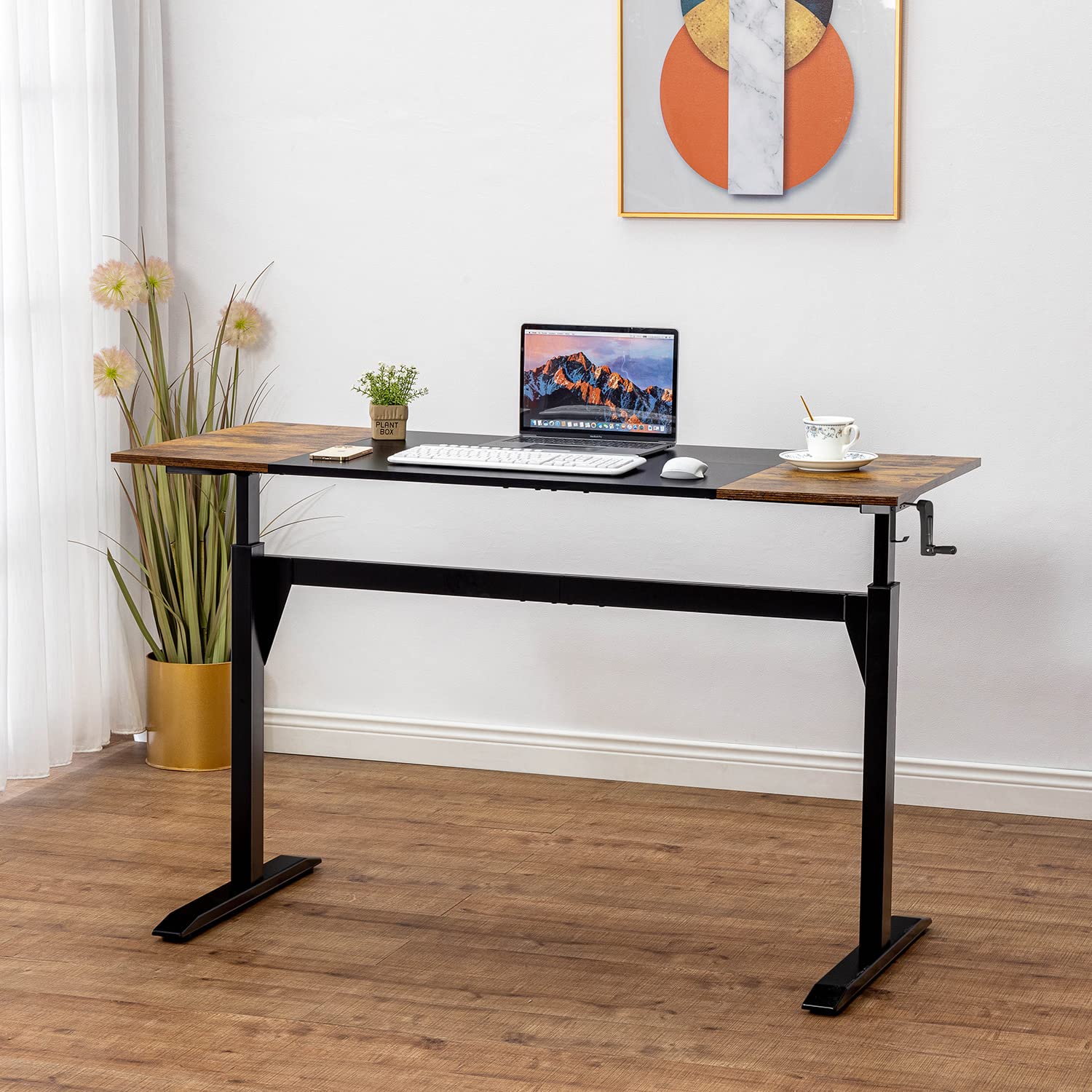 UNICOO - Crank Adjustable Height Standing Desk, Game Table, Home Office Table, Computer Table 55 * 23.6 in Tabletop (XJH-C-55 Rustic Brown+Black)