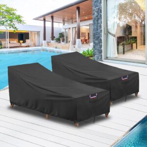 Outdoor Chaise Lounge Covers, Waterproof Patio Chaise Lounge Covers, Windproof Patio Furniture Cover with Air Vent for Poolside Beach, 2 Pack-68L x 30W x 30H inch