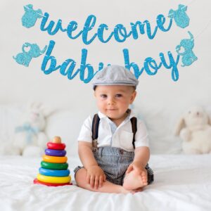 Welcome Baby Boy Banner, Pre-strung Baby Shower Banner, It's A Boy Decorations, Baby Boy Shower Decorations, Blue Glitter