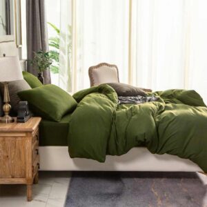 Nanko Green Cotton King Size Duvet Cover Set, Olive Green Luxury Soft Breathable Bedding Sets Comforter Quilt Covers with Zip Tie, Modern Farmhouse Bed Sets for Women Men Teen 3Pc 104x90 Avocado Green