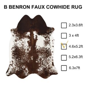 B BENRON Luxury Cowhide Rug Faux Cow Rug for Living Room 4.6x5.2ft Animal Rug Retro Cow Hide Rug Large Cow Print Rug Non Slip Area Rug Industry Style Western Rugs,Coffee