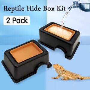 Tfwadmx 2Pcs Reptile Hide Box, Gecko Hideout and Cave with Water Supply for Lizards Snakes Leopard Gecko Spiders Frog