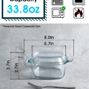 NUTRIUPS 1L Glass Casserole Dish for Oven with Lid Square Casserole Dish with Lid, Mini Glass Casserole Cookware Small Casserole Dish