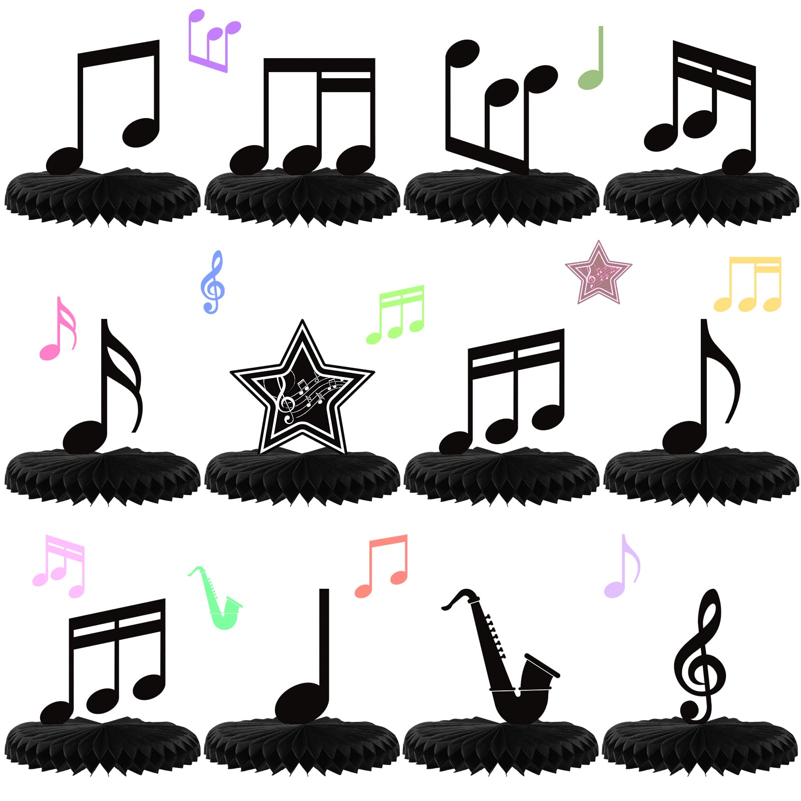 12 Pcs Music Notes Honeycomb Centerpieces Music Party Decoration Music Party Supplies Retro Table Decor Kids' Party Centerpieces Music Notes Silhouette Table Toppers for Baby Shower Theme Birthday