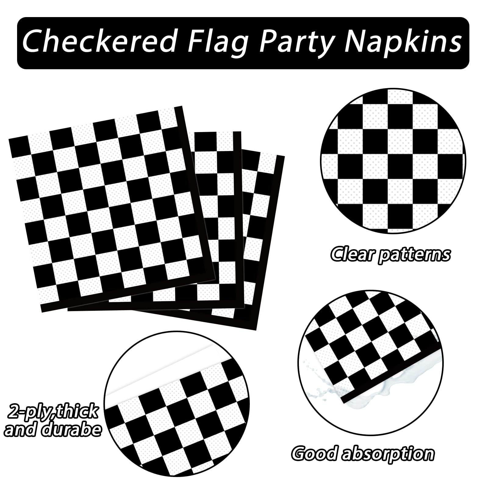 100 Pack Black and White Checkered Flag Party Napkins Disposable Race Car Birthday Party Supplies Racing Car Theme Party Paper Lunch Napkins for Baby Shower Kids Men Party Decorations Favors